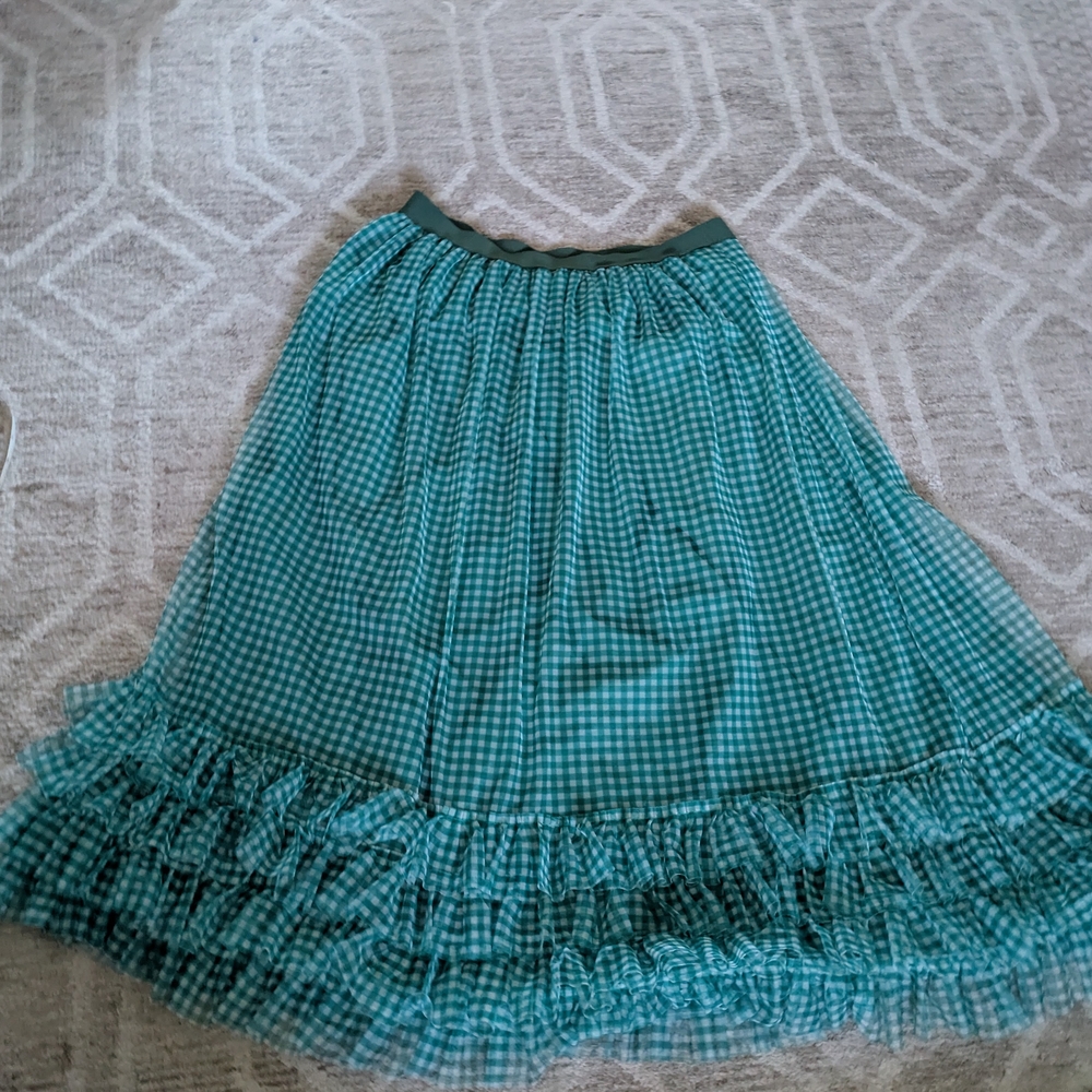 Anthropologie Green Gingham Midi Skirt